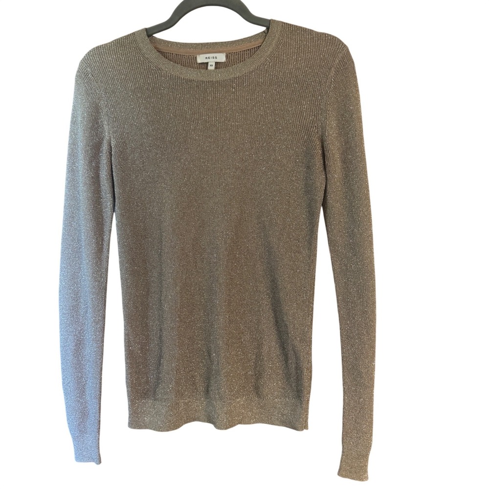 Reiss Metallic Knit Sweater Champagne Gold Shimmer Long Sleeve XS
